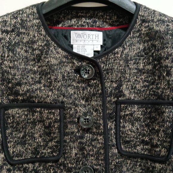 Worth Petites Black & Gray Linen, Wool, Mohair & Alpaca Jacket - Picture 2 of 6